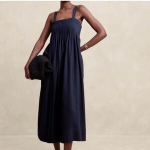 Banana Republic Dark Blue Linen Blend Midi Dress